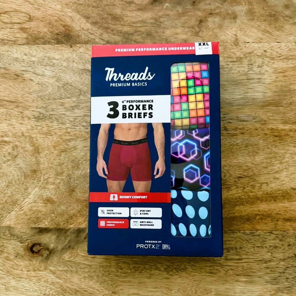 New: 3Pk 42-44 (XXL) Men's 6" Premium Performance Boxer Briefs